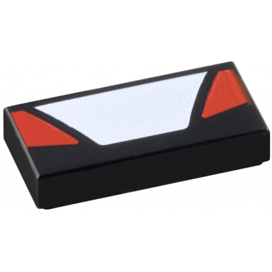 black tile 1 x 2 with white trapezoid in center and red triangular panels on sides pattern