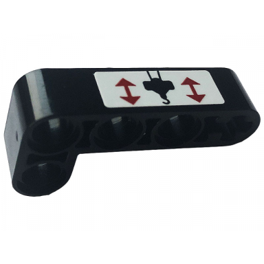 black technic liftarm modified bent thick l-shape 2 x 4 with red arrows and black hook pattern model right side sticker - set 42108