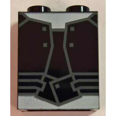 black brick 1 x 2 x 2 with inside stud holder with dark bluish gray outlined vest and belt and white undershirt pattern brickheadz gamora torso