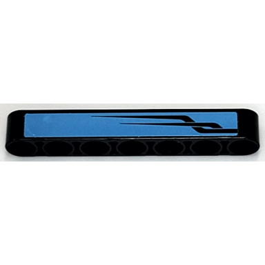 black technic liftarm thick 1 x 7 with black angled stripes on dark azure background pattern model left side sticker - set 42098