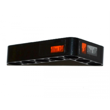 black technic liftarm modified bent thick l-shape 3 x 5 with orange direction indicators and headlight pattern stickers - set 42053