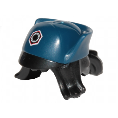 black minifigure hair combo hair with hat swept sideways with ponytail black white and red first order insignia and black flap pattern