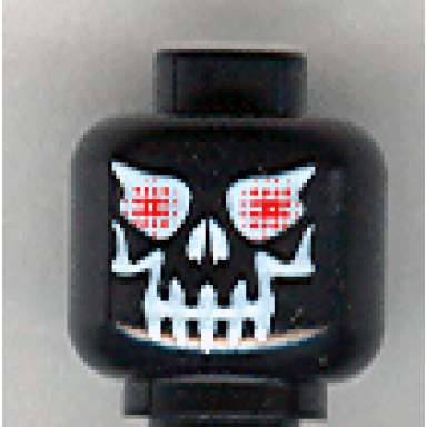 black minifigure head skull evil with eyebrows white print red eyes pattern super ice drone