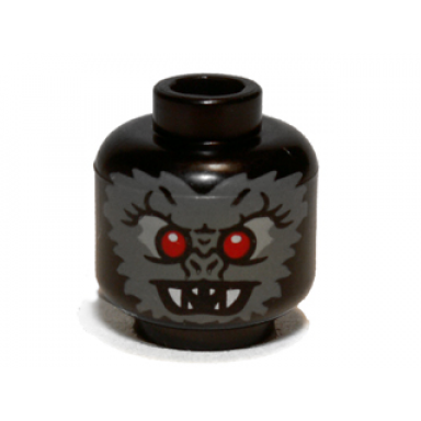 black minifigure head alien bat with red eyes light bluish gray eye shadow dark bluish gray fur and open mouth with white fangs pattern