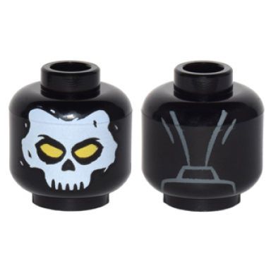 black minifigure head white skull mask with yellow eyes pattern