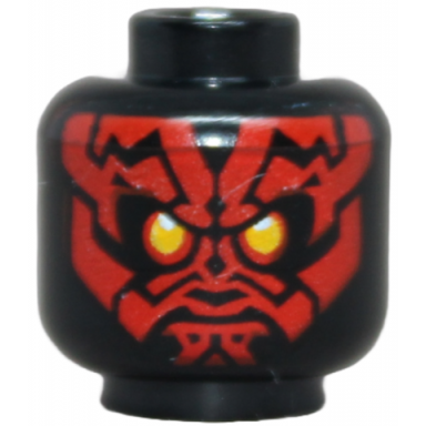black minifigure head alien with sw darth maul red face bright light orange eyes without pupils white glints neutral pattern