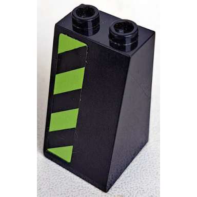 black slope 75 2 x 2 x 3 - hollow studs with black and lime danger stripes pattern model left side sticker - set 7709