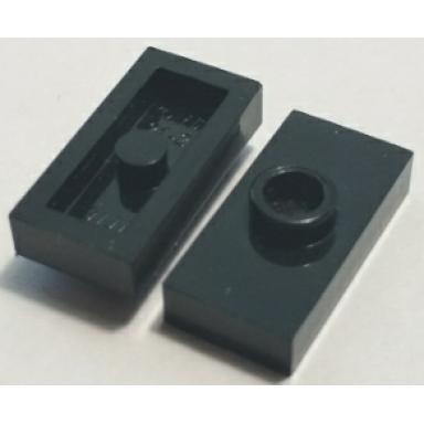 black plate modified 1 x 2 with 1 stud without groove jumper