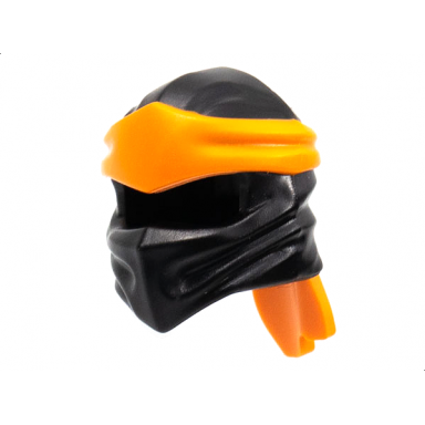 black minifigure headgear ninjago wrap type 4 with molded orange headband pattern