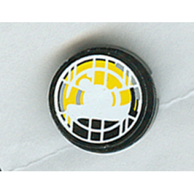 black tile round 2 x 2 with headlamp yellow and black pattern sticker - set 8277