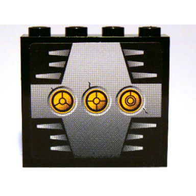 black panel 1 x 4 x 3 - hollow studs with 3 yellow circles with bionicle code d on silver background pattern sticker - set 8758