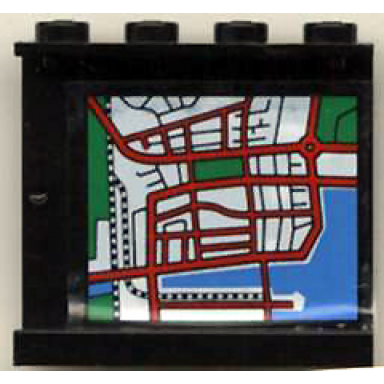 black panel 1 x 4 x 3 with map street pattern 1 on inside sticker - set 6398