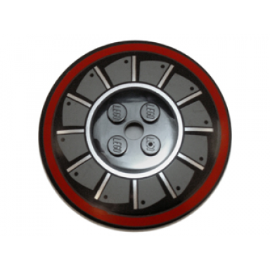black dish 6 x 6 inverted radar - solid studs with dark red circle and dark bluish gray and metallic silver fan blades pattern