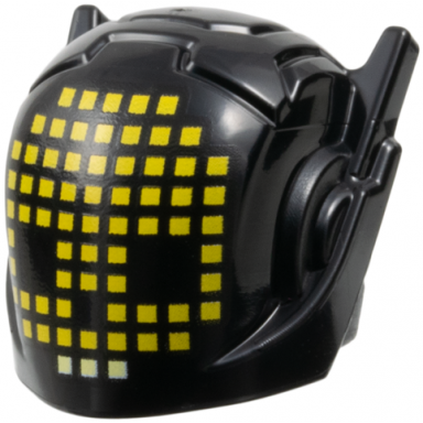 black minifigure headgear helmet with ear antennas with square dot matrix yellow skull with bright light yellow teeth pattern