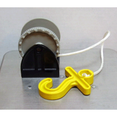 duplo hose reel holder 2 x 2 with light gray drum yellow hook string