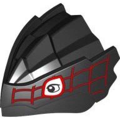 dragon head ninjago with stepped top and pin hole on back with white eyes and red webbing pattern