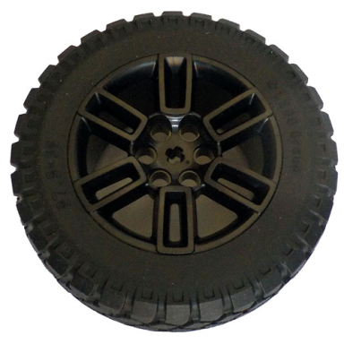 black wheel 56mm d x 34mm technic racing medium 6 pin holes axle hole open spokes with black tire 87.9 x 36 49294 4455