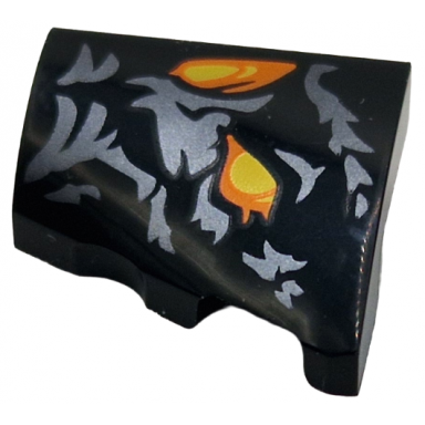 black wedge 2 x 2 x 2 3 right with 2 yellow and orange shapes and dark silver markings pattern balrog face left half
