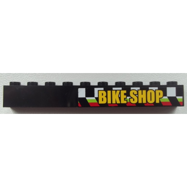 black brick 1 x 10 with bike shop on checkered background pattern sticker - set 60026