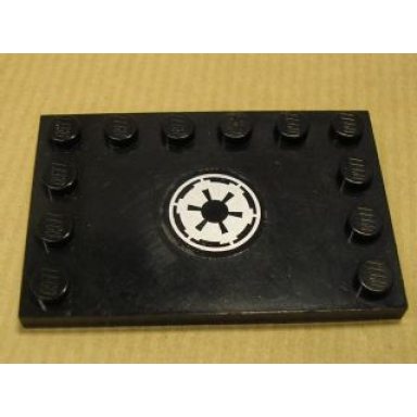 black tile modified 4 x 6 with studs on edges with sw imperial logo pattern sticker - set 7672