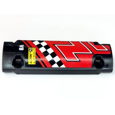 black technic panel curved 11 x 3 with direct nject v8 white and black checkered stripe on red background pattern model left side sticker - sets 8041 42041