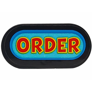 black tile round 2 x 4 oval with red and yellow order on medium azure background with blue border pattern sticker - set 77076
