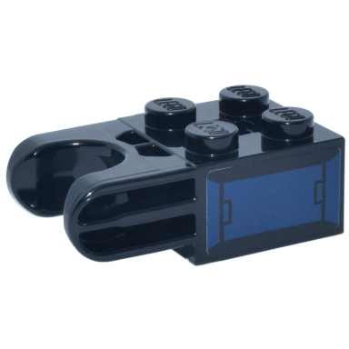 technic brick modified 2 x 2 with ball socket and axle hole - straight forks with round ends and closed sides with dark blue mechanical panel pattern model left side sticker - set 76316