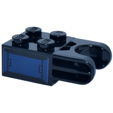 technic brick modified 2 x 2 with ball socket and axle hole - straight forks with round ends and closed sides with dark blue mechanical panel pattern model right side sticker - set 76316