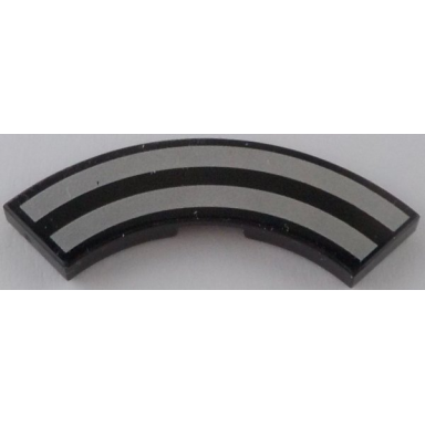 black tile round corner 3 x 3 macaroni with silver curved stripes pattern
