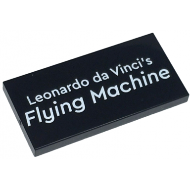 black tile 2 x 4 with white leonardo da vincis flying machine pattern