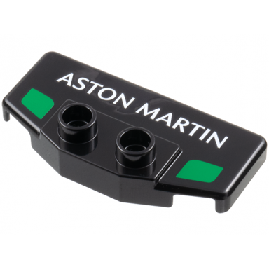 black duplo rear spoiler wing with white aston martin and 2 green markings pattern