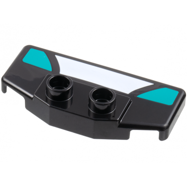 black duplo rear spoiler wing with white trapezoid and 2 dark turquoise markings pattern