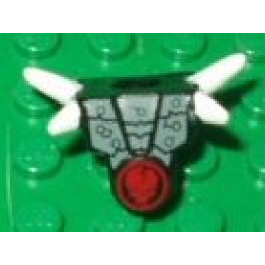 black minifigure armor breastplate with shoulder spikes white and red cracked skull in circle pattern
