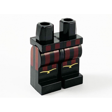 hips and legs with 4 dark red vertical stripes and gold trim at knees pattern