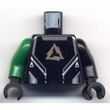 torso alpha team arctic logo black shirt and silver lines pattern black arm left green arm right black hands