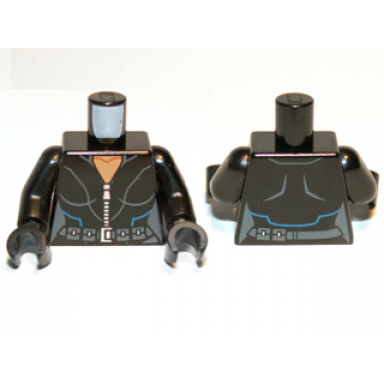 black torso female silver zippered suit with belt buckle and blue lines pattern black arms black hands