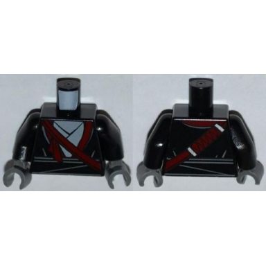 black torso layered robe and dark red katana scabbard pattern black arms dark bluish gray hands