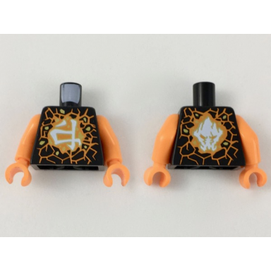 black torso ninjago orange fractures gold rocks and white ninjago logogram earth pattern orange arms orange hands