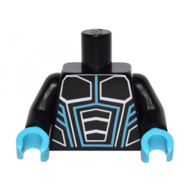 black torso robot armor with medium azure and silver lines pattern black arms medium azure hands