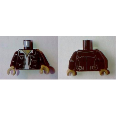 black torso ghostbusters leather jacket over white open shirt and dark tan neck pattern zombie driver black arms dark tan hands