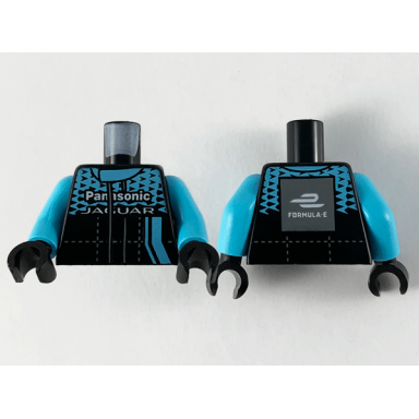 black torso speed champions jumpsuit medium azure top panel and stripe black triangles and white panasonic jaguar pattern medium azure arms black hands