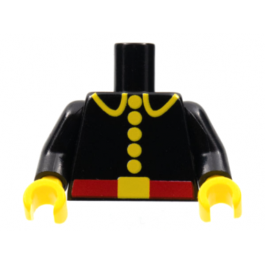 black torso fire uniform with red belt and yellow lapels buttons and buckle pattern reissue black arms yellow hands