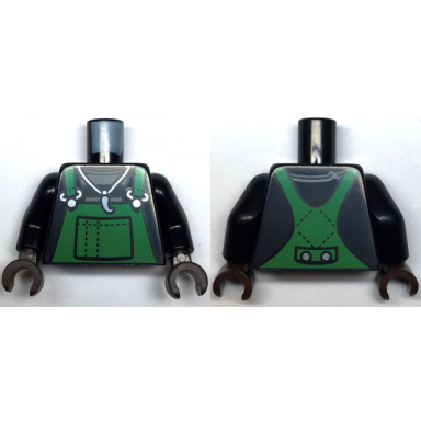 black torso green overalls with claw necklace pattern black arms dark brown hands