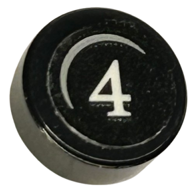 black tile round 1 x 1 with white number 4 and light bluish gray crescent pattern sticker - set 75968