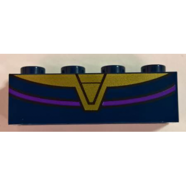 dark blue brick 1 x 4 with gold v-neck collar and curved dark purple line pattern brickheadz thanos chest