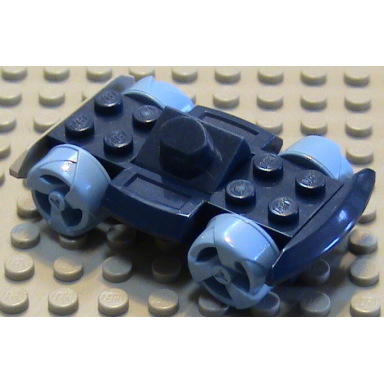 dark blue vehicle base 4 x 6 racer base with medium blue wheels and light gray bumper