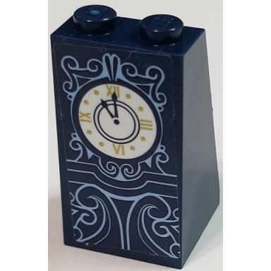dark blue slope 75 2 x 2 x 3 - solid studs with gold white and medium azure grandfather clock on dark blue background pattern sticker - set 41146