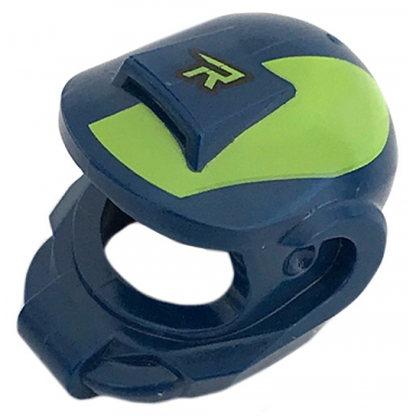 dark blue minifigure headgear helmet space with lime r and stripe pattern