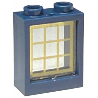 dark blue window 1 x 2 x 2 flat front with trans-clear glass with gold lattice pattern 60592 60601pb045
