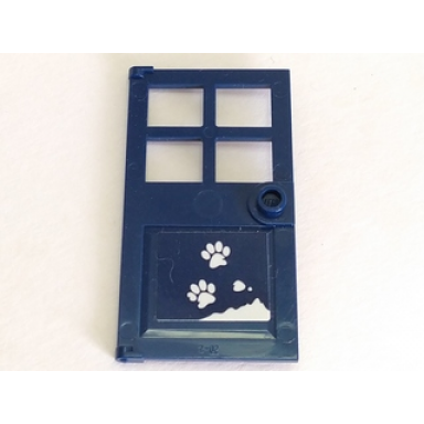 dark blue door 1 x 4 x 6 with 4 panes and stud handle with snow and white paw prints pattern sticker - set 41323